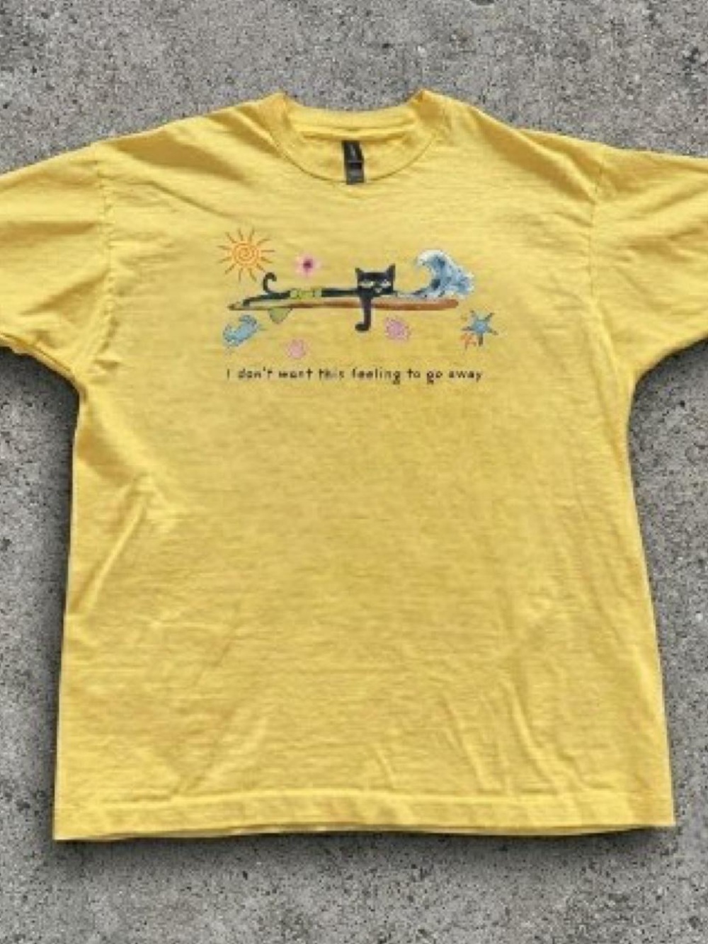 Gildan Yellow Graphic Tee with Surfing Cat Design